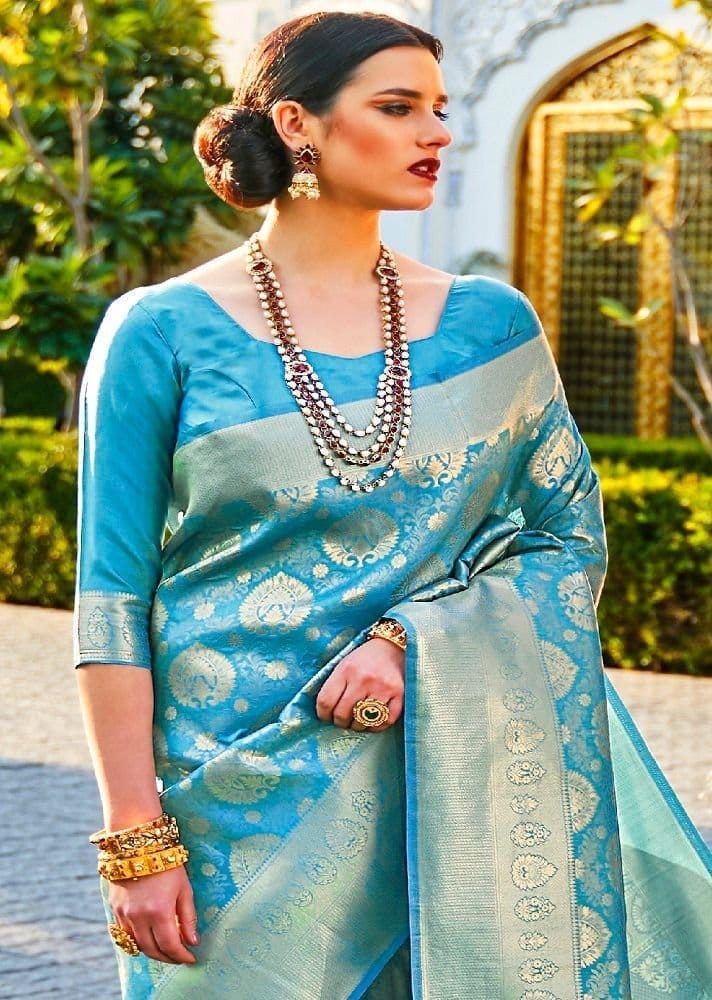 Woven Art Silk Saree in Blue view 2