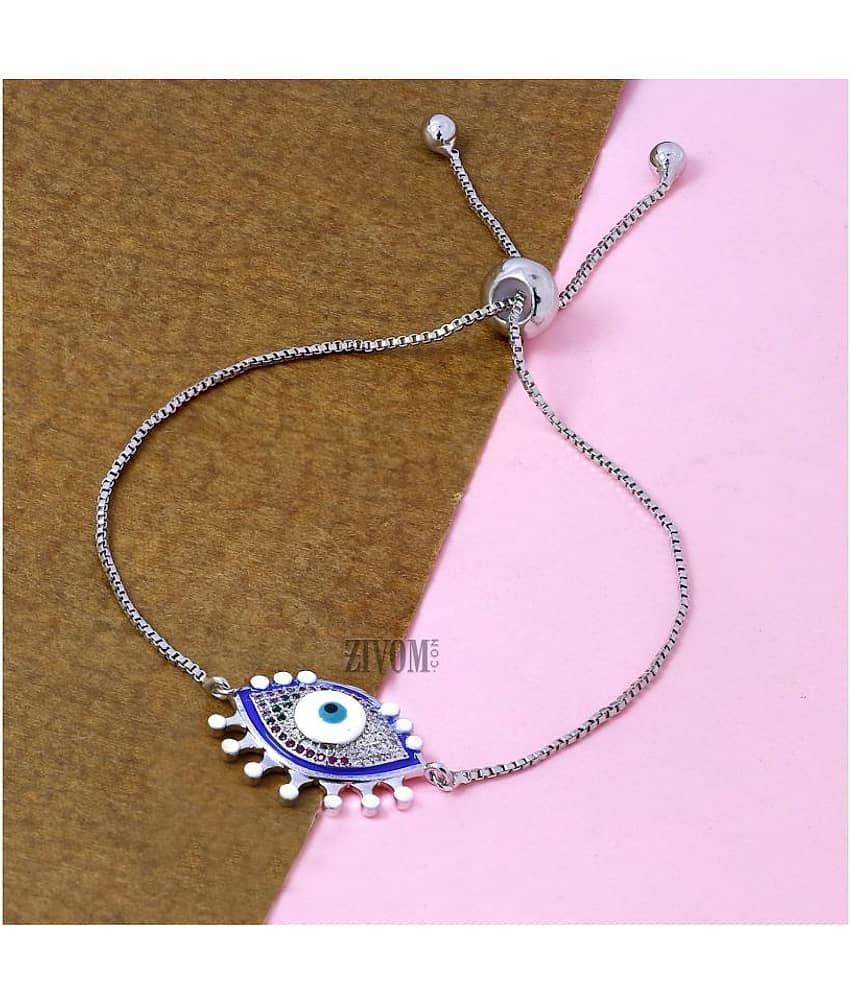 ZIVOM® Turkish Blue Evil Eye Good Luck Cubic Zirconia American Diamond Enamel Slider Expandable Adjustable Bracelet Women Girls view 2