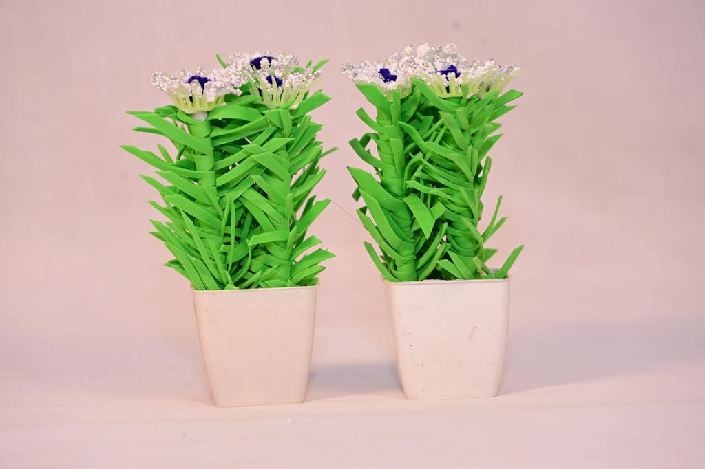 Artificial Flower Plant with Blue Flowers in White Pot view 2