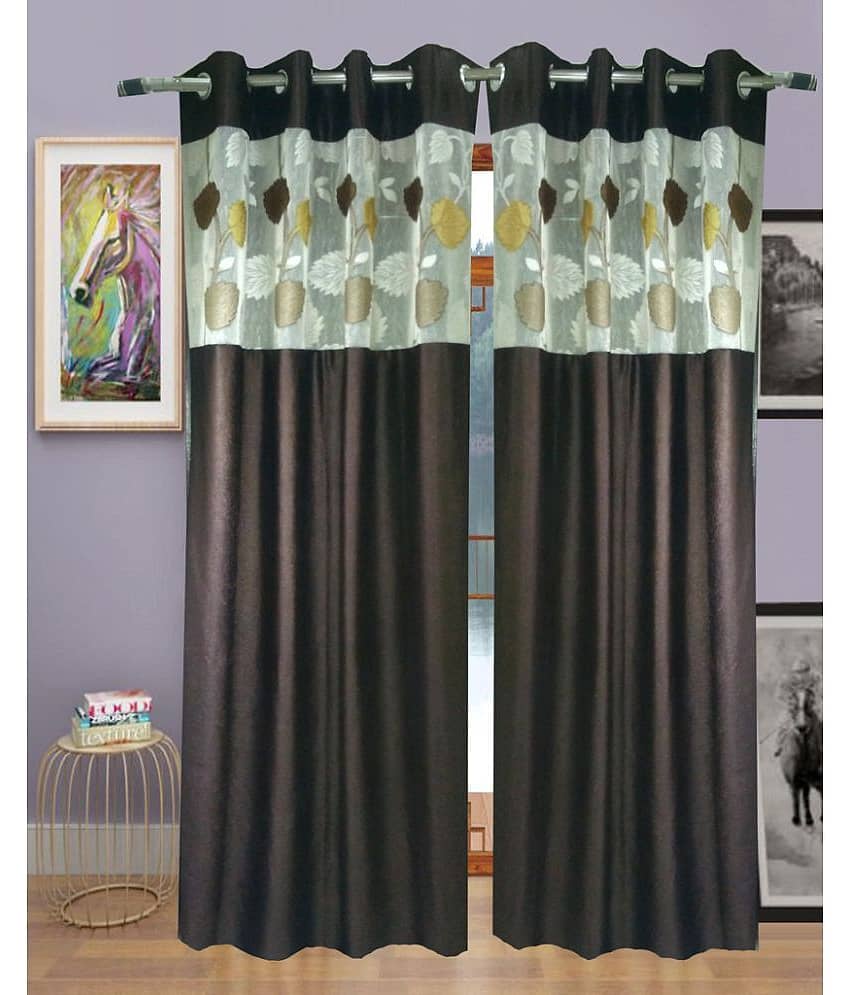 Homefab India Plain Semi-Transparent Eyelet Window Curtain 5ft (Pack of 2) - Green