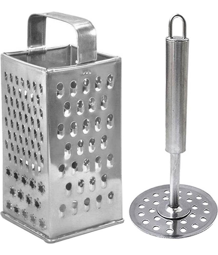 OC9 Silver Stainless Steel 8 in 1 Grater+Potato Masher ( Set of 2 )