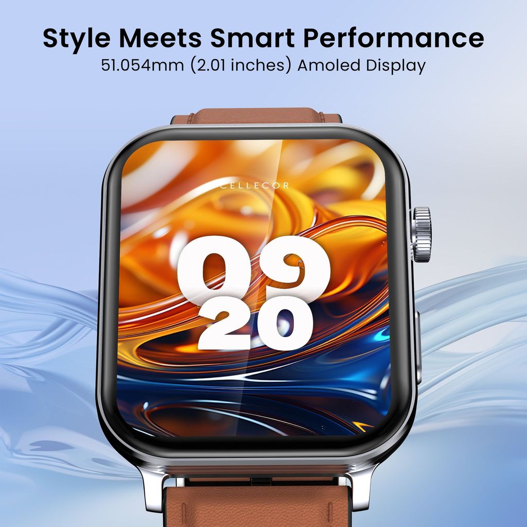 CELLECOR M9 Pro Blaze, 2.01" Amoled Display with Rotating Crown, Voice Assistance, Advanced Chipset, BT Calling, Fast Charge, 100+ Sports Mode & Watch Faces, Upto 5 Day Battery, IP67 (Brown) view 2