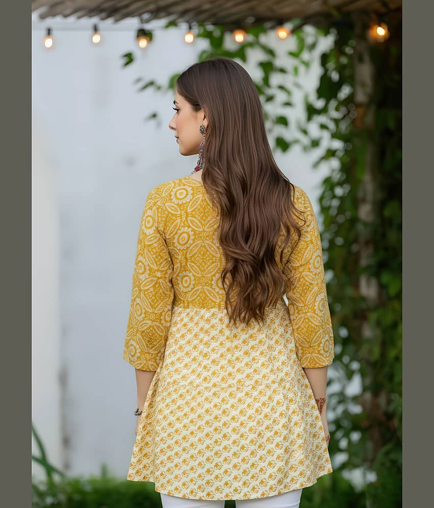 anushansa Women Cotton Blend Printed Anarkali Kurti ( Yellow ) view 2