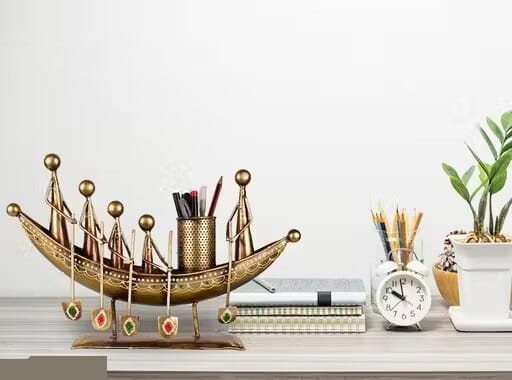 Handicraft Metal Home Decor,Long Kerala Boat Showpiece, Pen Stand, Flower Pot, Multicolour view 2