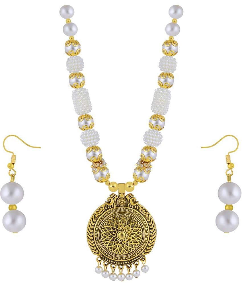 ShreejiHuf Alloy White Traditional Necklaces Set Long Haram view 2