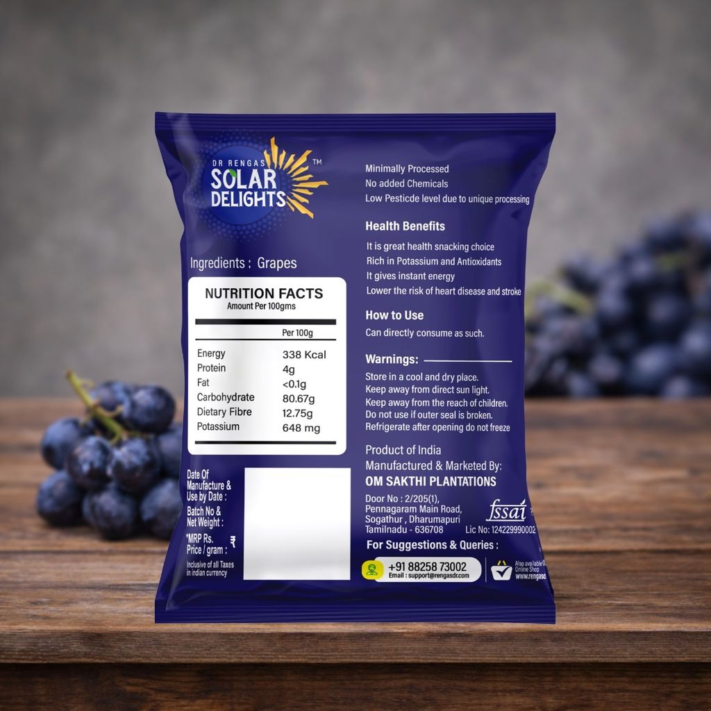 DR. RENGA'S SOLAR DELIGHTS Dried Black Raisins With Seeds | Black Grapes Dry Fruits | Dehydrated Grapes Without Preservatives | 200g view 2