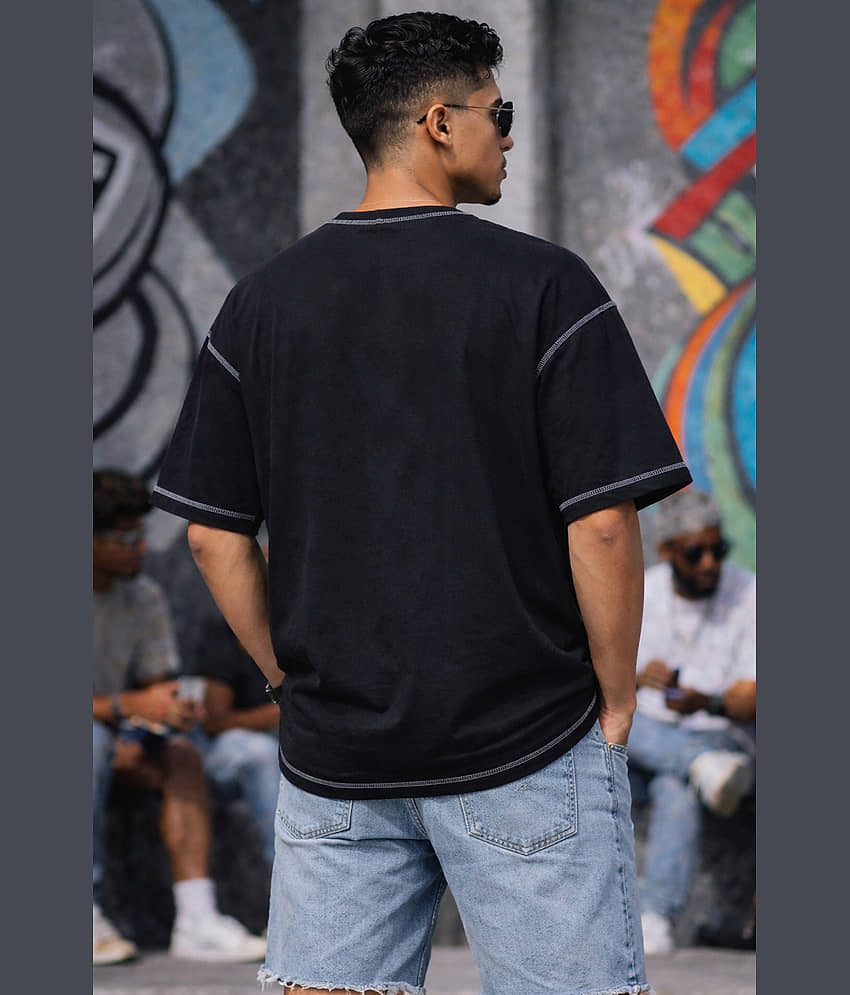 FTX Men Cotton Blend Oversized Fit Solid T-Shirt ( Black ) view 2