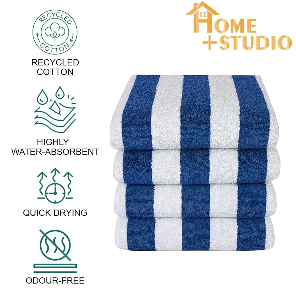HOME + STUDIO Blue and White Striped Cabana Cotton Stripe Pool Towel, Beach Swimming Spa Towel for Mens & Girls Towel (90 x 180 cm Approx 750 Grams) view 2