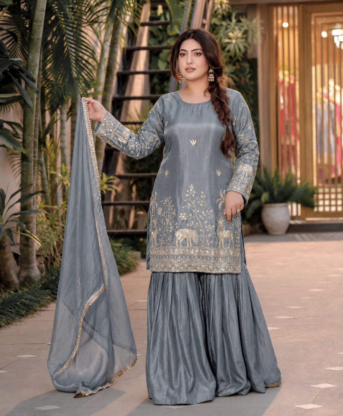 Pure Frendy Silk Sharara Suit Set view 2