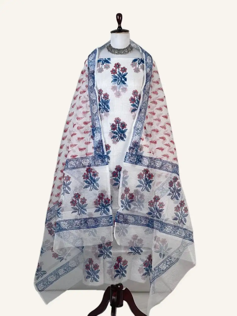 Kota Doria Dress Material Indigo Blue Floral Buti view 2