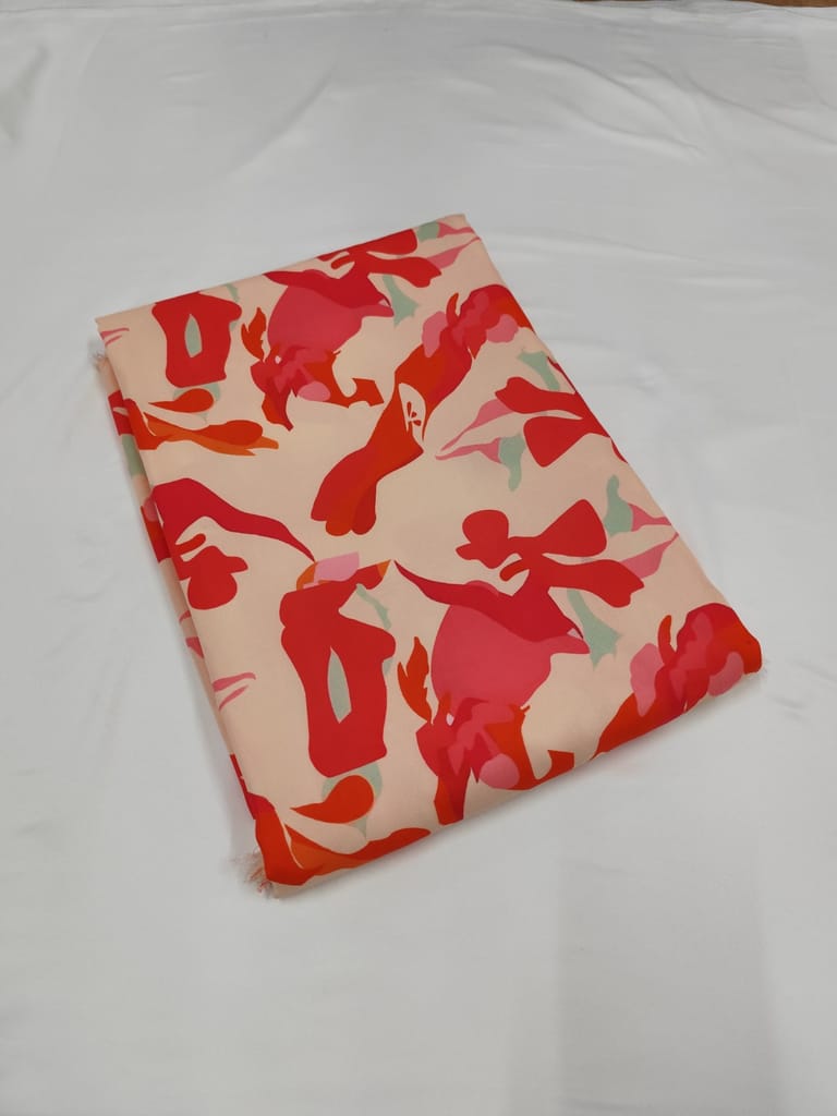 Red and Pink Floral Print Crepe Fabric