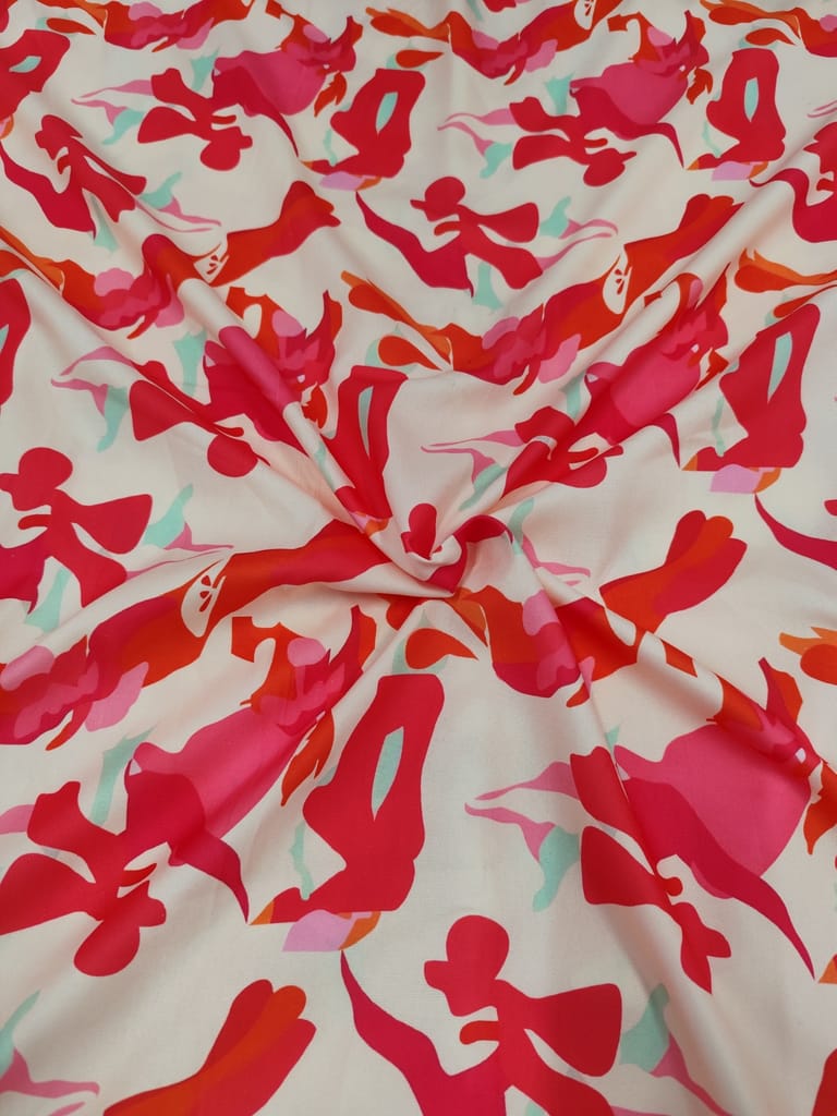 Red and Pink Floral Print Crepe Fabric view 2