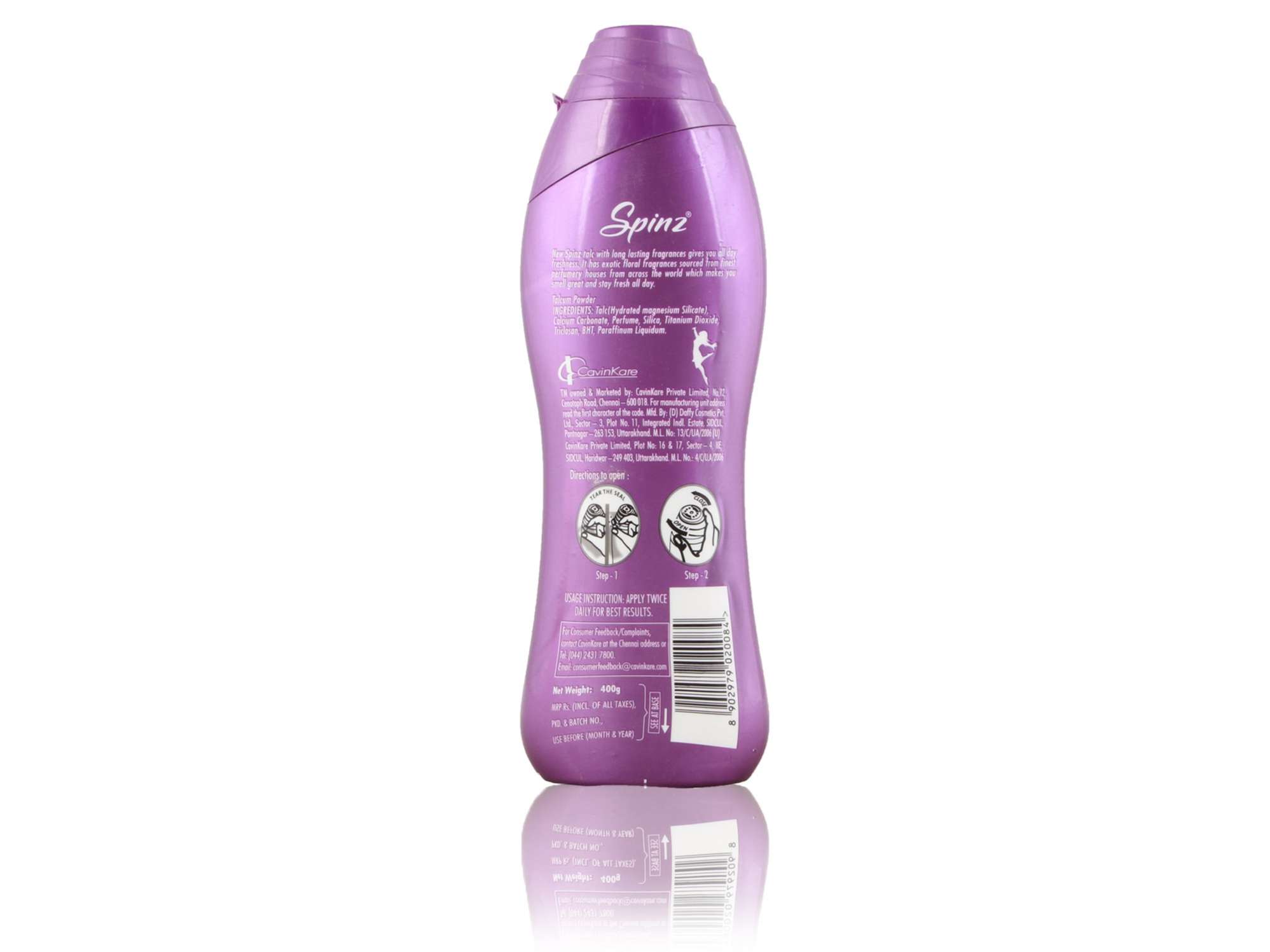 Spinz Enchante Talcum Powder, Long Lasting Fragrance & Freshness, 400g view 2