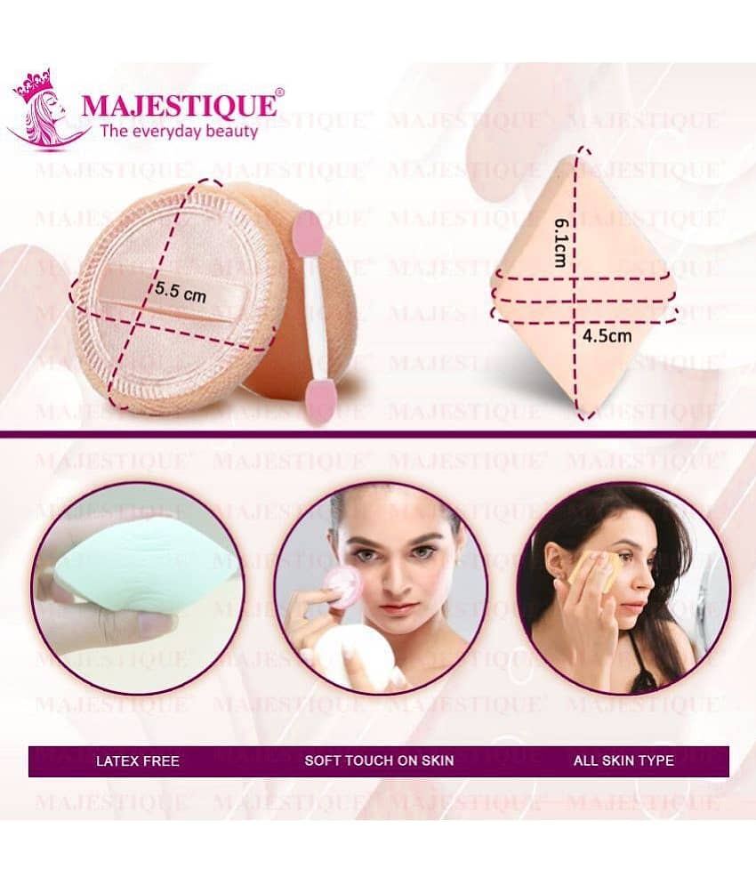 Majestique Powder Puff & Diamondshape 4Pcs Makeup Sponge For Liquid, Cream, And Powder Multicolor view 2