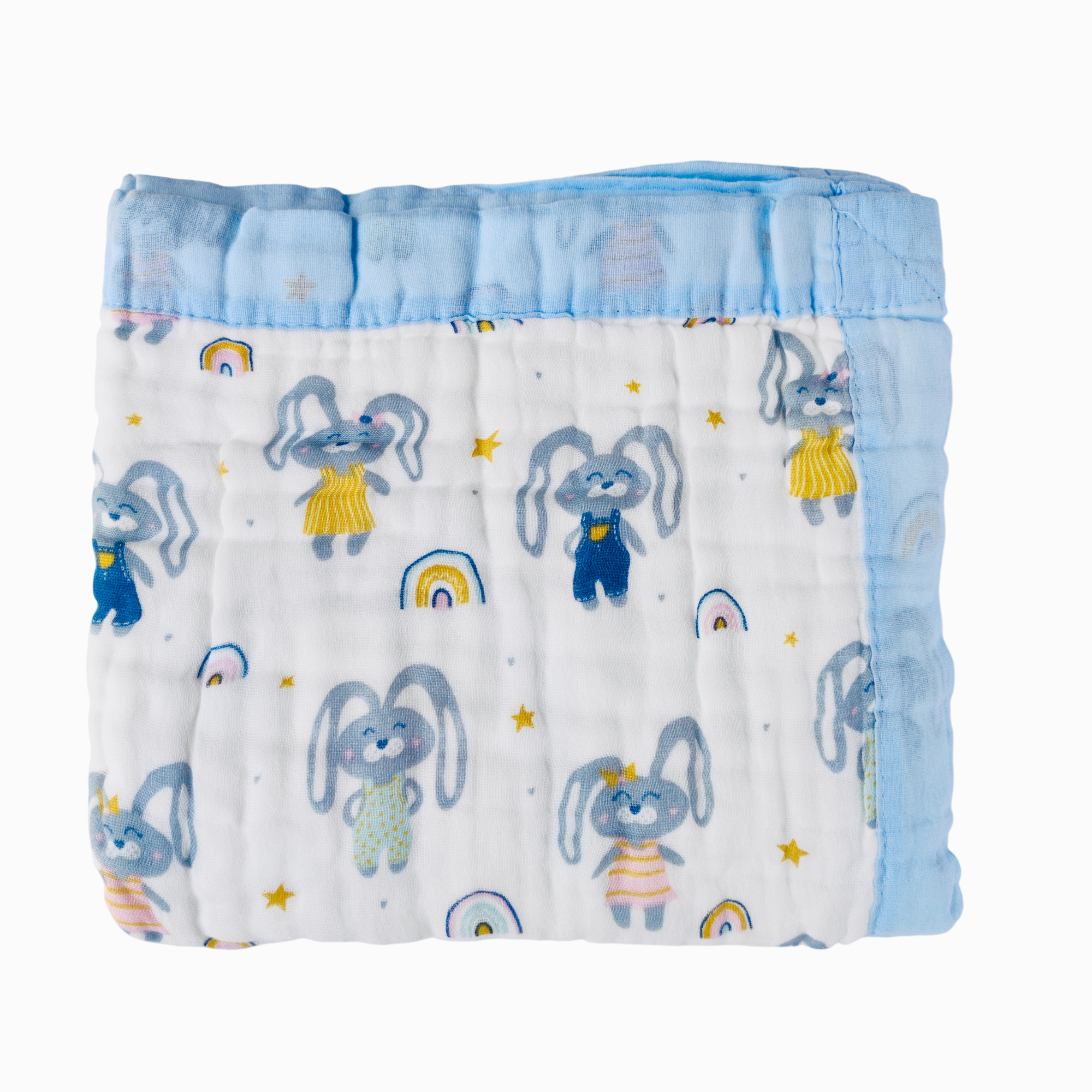 6-Layer Muslin Cotton Baby AC Blanket — Ultra-Soft, Breathable & Lightweight Blanket for Newborn to 6 Years, Stroller Cover & Crib Sheet (White and Light Blue)