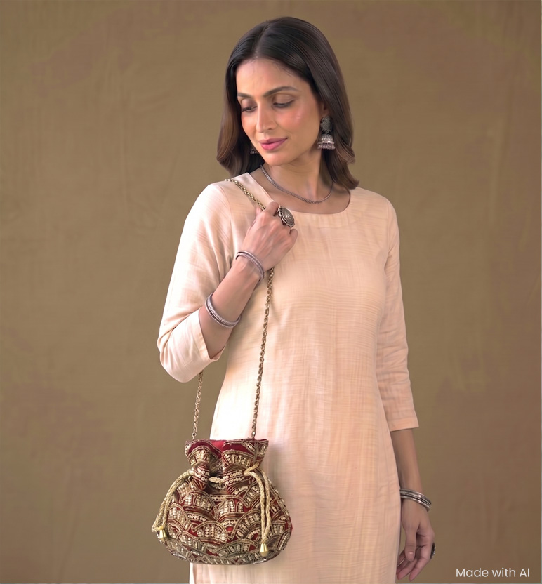 Zari Zardozi Velvet Scalloped Potli view 2