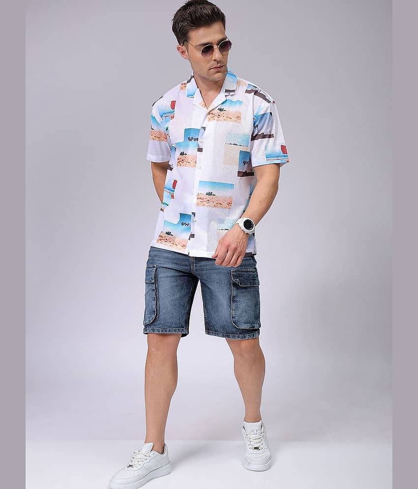 The Indian Garage Co. Polyester Relaxed Fit Printed Half Sleeves Men's Casual Shirt - White ( Pack of 1 ) view 2