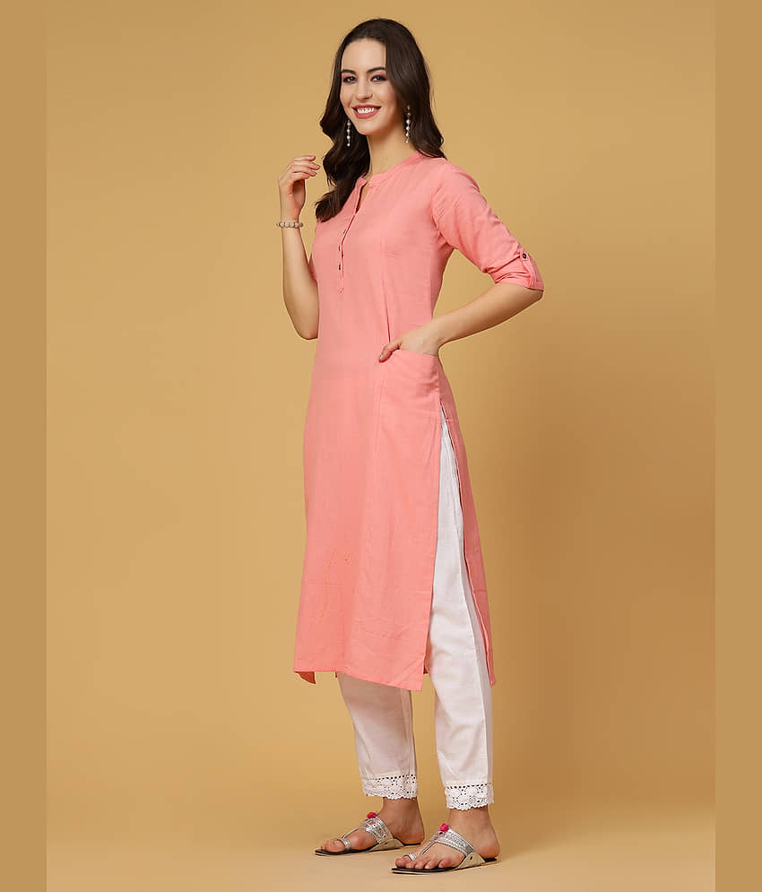 Pistaa Cotton Solid Straight Women's Kurti - Green ( Pack of 1 ) view 2