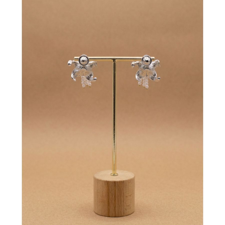 Earrings Silver-Toned Floral Design view 2