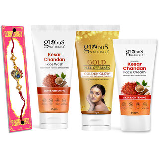 Globus Naturals Rakhi Special Combo- Kesar Chandan Face wash 75gm, Gold Peel off Mask 75gm, Kesar Chandan Face Cream 50gm Set of 3 view 2