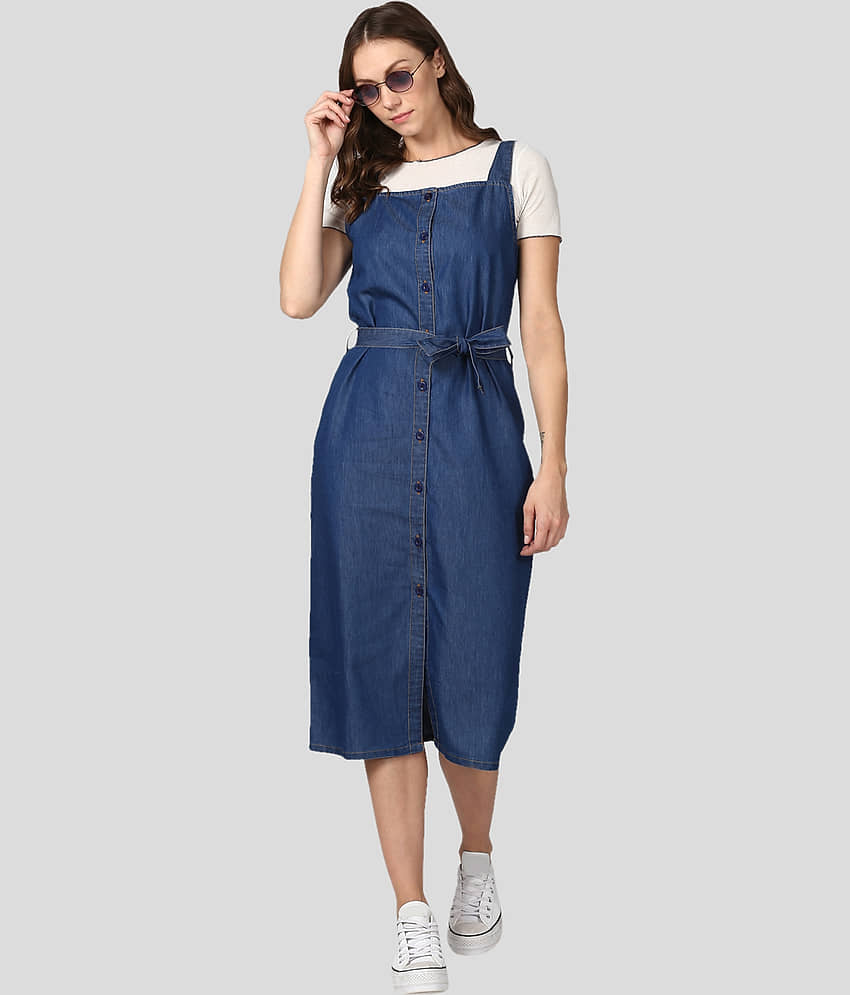 StyleStone Women Denim Fit & Flare Dress ( Blue ) view 2