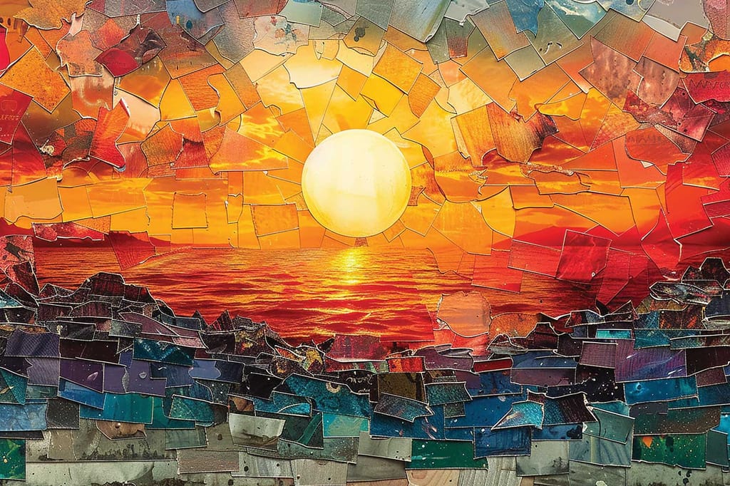 SUNSET MOSAIC WALLART 24in X 16in WITH BLACK FRAME view 2
