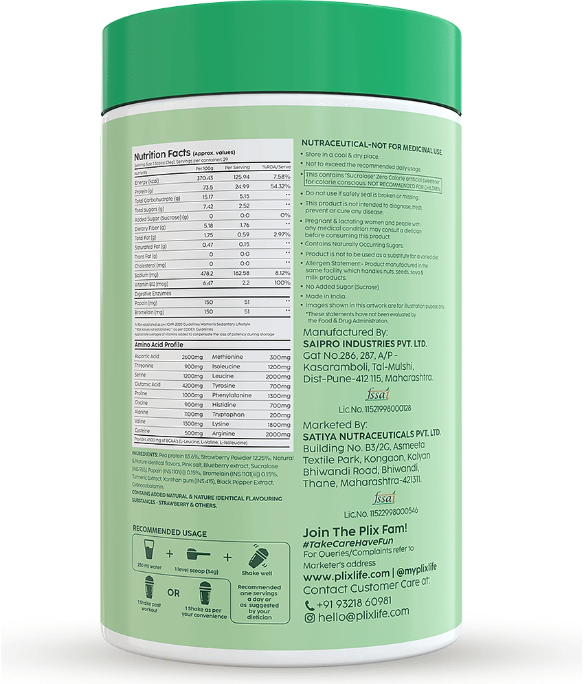 Plix - EVOLVE Performance Plant Protein Powder Plant Protein Powder ( 1 kg Strawberry ) view 2