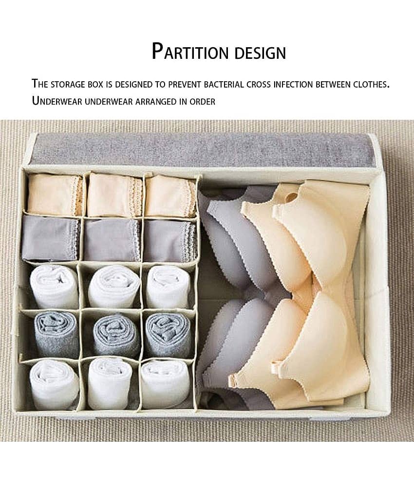 House of Quirk Innerwear Organizer 15+1 Compartment Non-Smell Non Woven Foldable Fabric Storage Box for Closet view 2