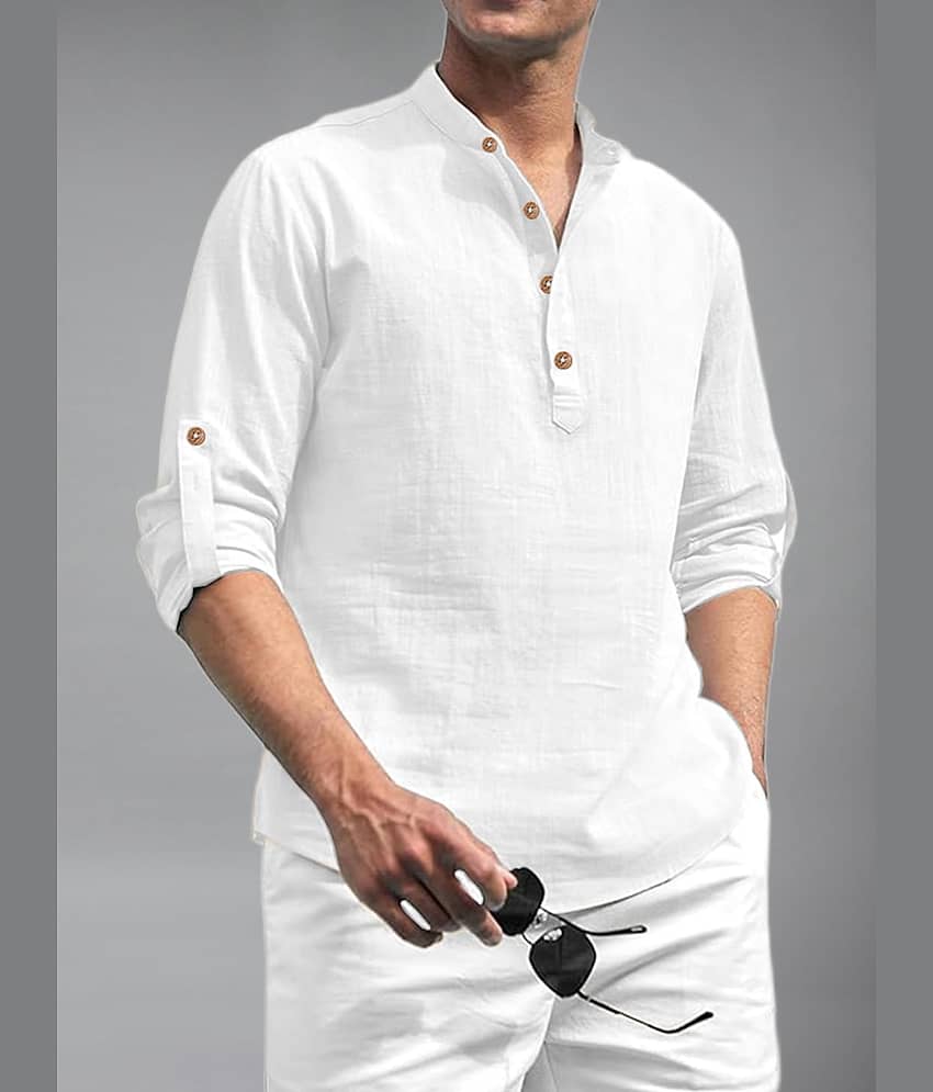 BHUVIKOO Cotton Blend Plain Shirt Style Kurta For Men ( Light Green )