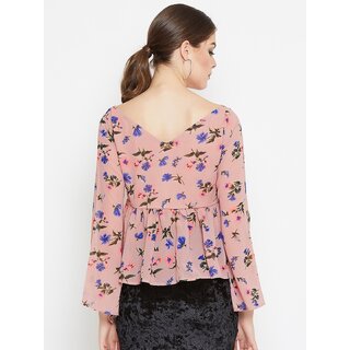 Purys Women Pink Printed Peplum Top view 2