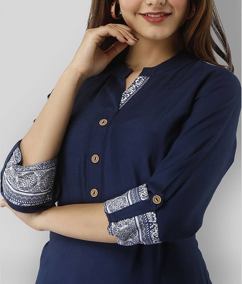 Frionkandy - Blue Rayon Women's Straight Kurti ( Pack of 1 ) view 2