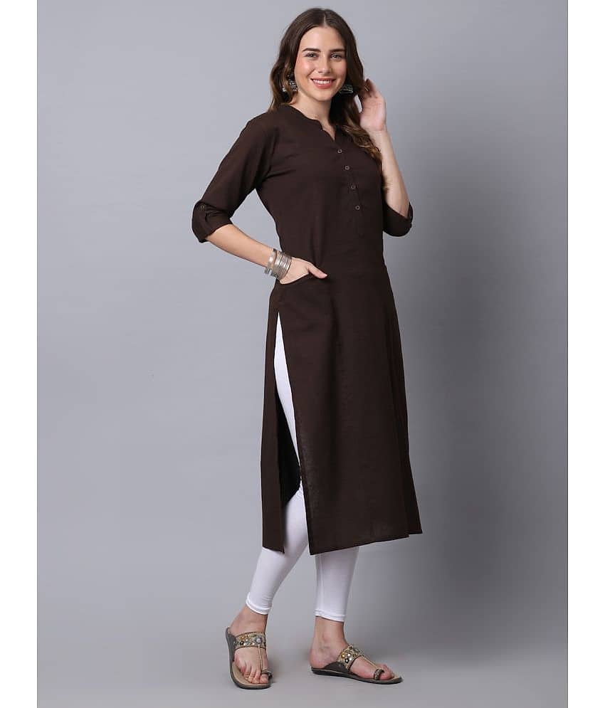 Pistaa - Brown Cotton Women's Straight Kurti ( Pack of 1 ) view 2