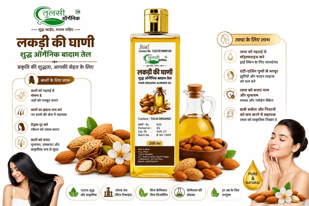 Tulsi Organic Cold Pressed Almond Oil 200ml view 2