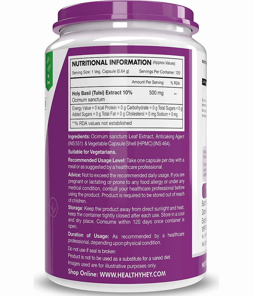 HEALTHYHEY NUTRITION Tulsi Extract Supports Immune System 500 mg Capsule view 2