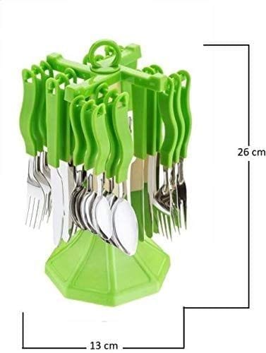 HAPPI Cutlery Set for Dining Table with Stand 24 Piece Stainless Steel Regent 6 Tea Spoon, 6 Dessert Spoon, 6 Dessert Fork,6 Butter Knife (Multicolor) view 2
