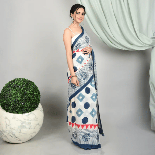 Hand Block Printed Geometric Design Saree view 2