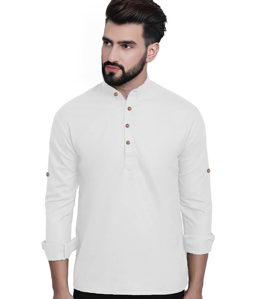 DiAsh White Cotton Blend Men's Shirt Style Kurta ( Pack of 1 )