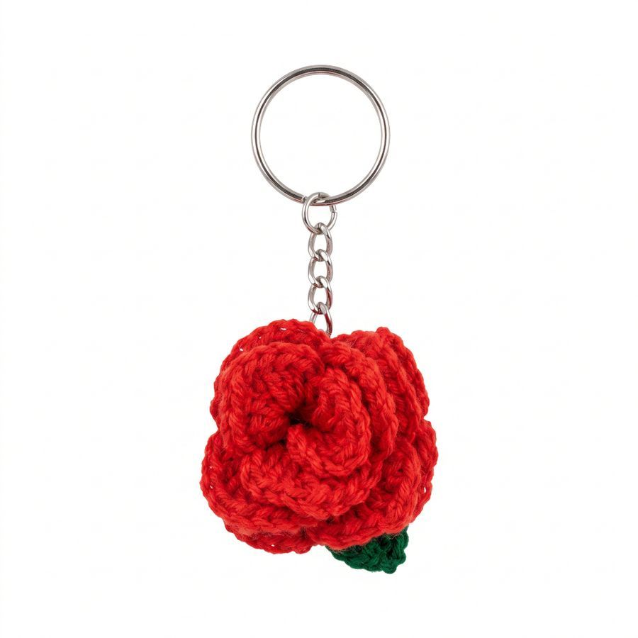 Handcrafted Rose Crochet Keychain view 2