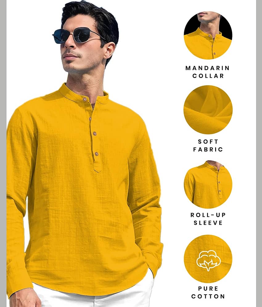 Vida Loca Yellow Cotton Blend Men's Shirt Style Kurta ( Pack of 1 ) view 2
