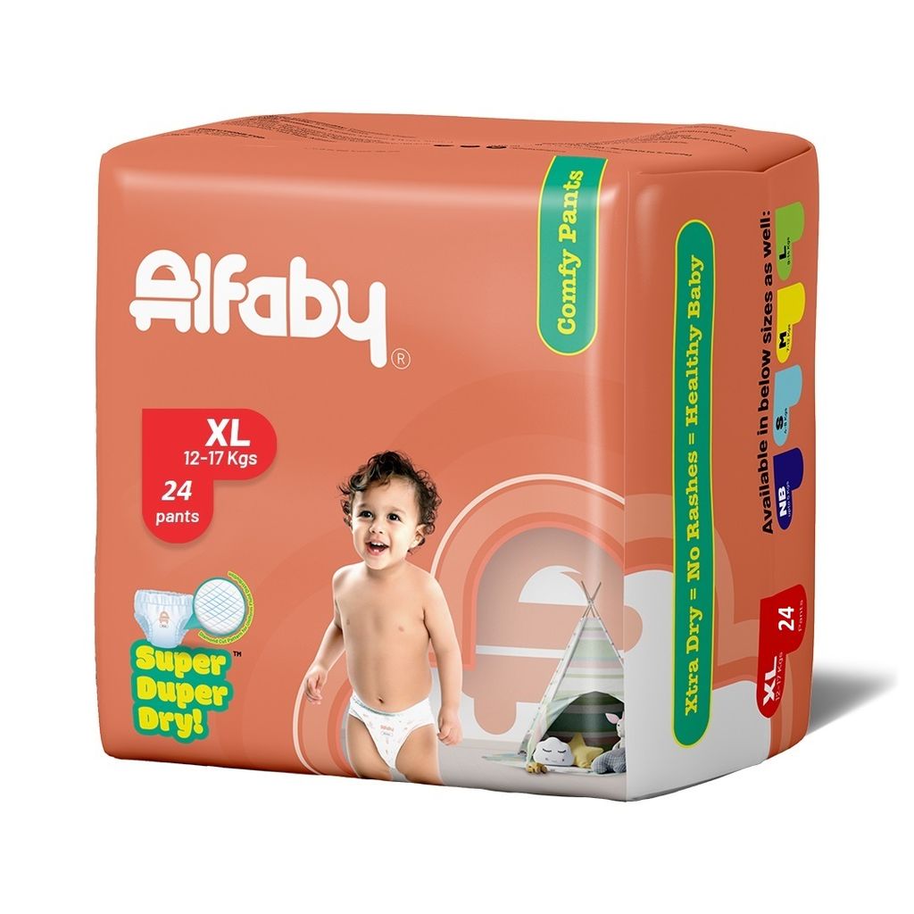 Alfaby Super Duper Dry Comfy Pants - Diapers for Babies Size XL (12-17 kgs) - Pack of 24