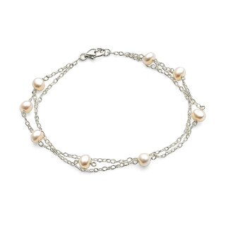 Techiefox Elegant Multi-Layered Metal Chain Bracelet with Lustrous Pearls Stylish Designer Wrist Accessory for Women