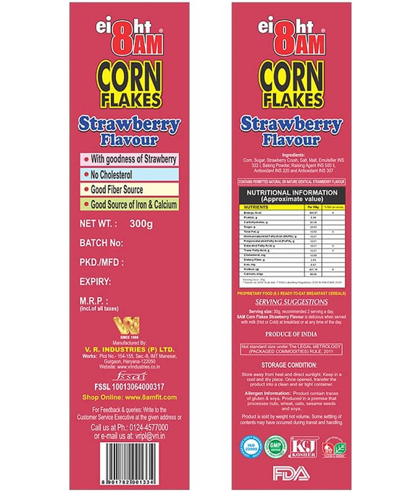 8AM Strawberry Corn Flakes 300 gm Pack of 3 view 2