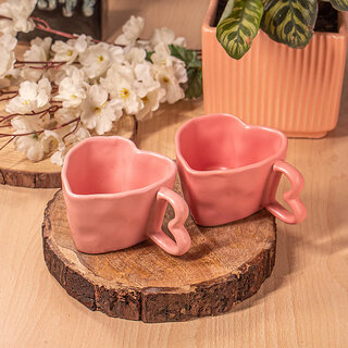 Handcrafted Pink Ceramic Mug Pack of 2 Unique Wavy Rim Design view 2