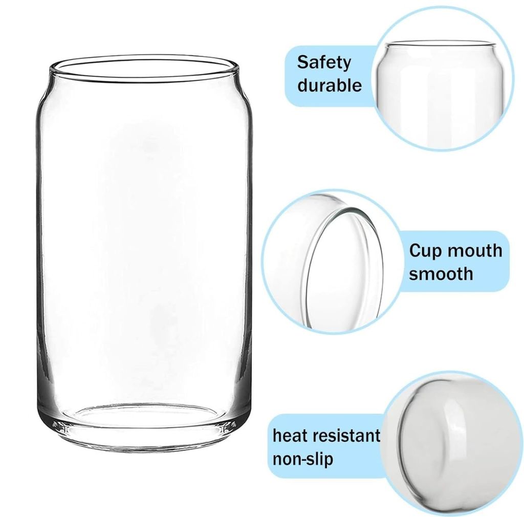 Drinking Glasses with Glass Straw Set of 2, 500ml Beer Glasses Can Shaped Glass Cups, Tumbler for Cold Coffee, Smoothies, Juice, Soda, Any Drink and Any Occasion view 2