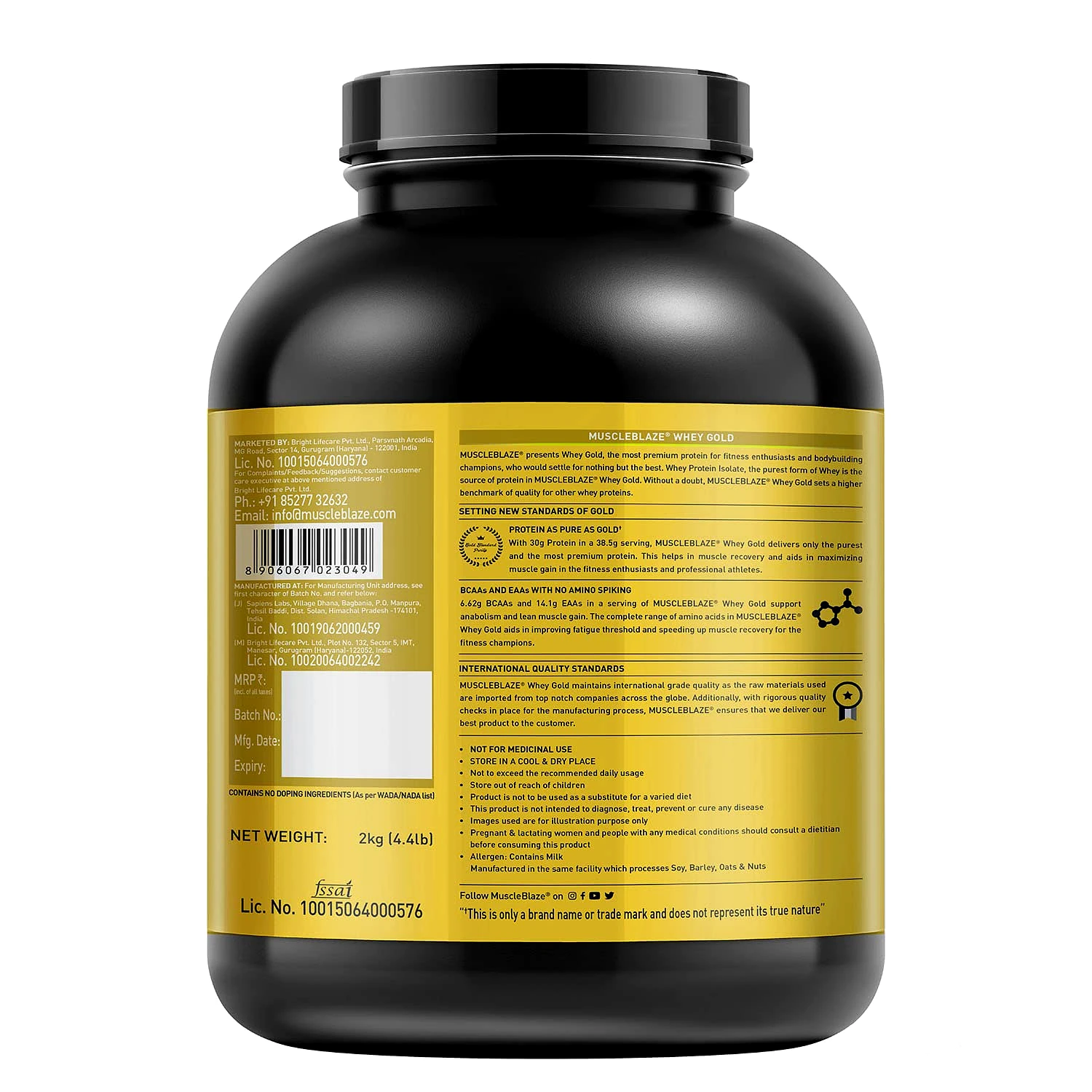 MuscleBlaze Whey Gold 100% Whey Protein Isolate (Flavour - RICH MILK CHOCOLATE, Size - 4.4 Lbs) by Total Sporting And Fitness Solutions Pvt Ltd view 2