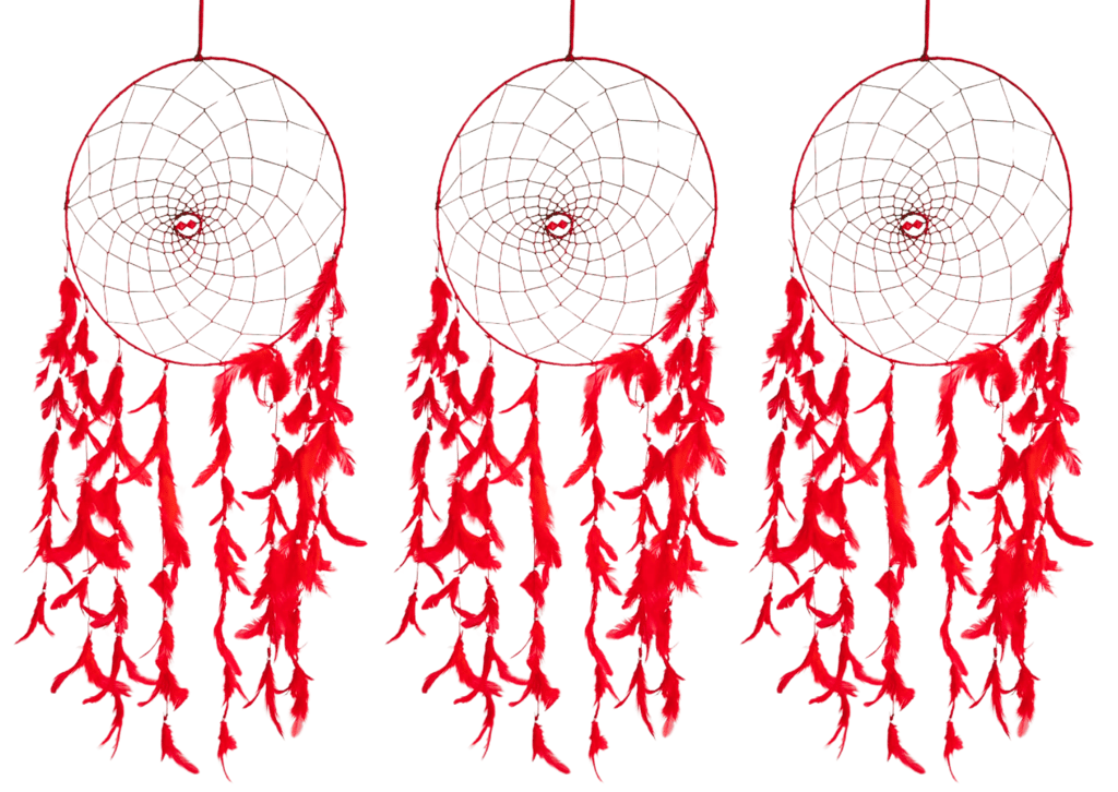 Red feathers - Dream Catcher Traditional Indian Dreamcatchers Wall Art For Bedrooms, Home Wall, Hanging Design. Size 12" view 2