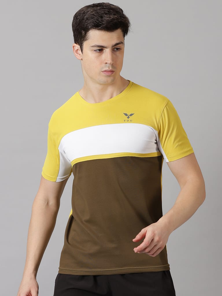 Polyester Yellow & Olive Round Neck view 2