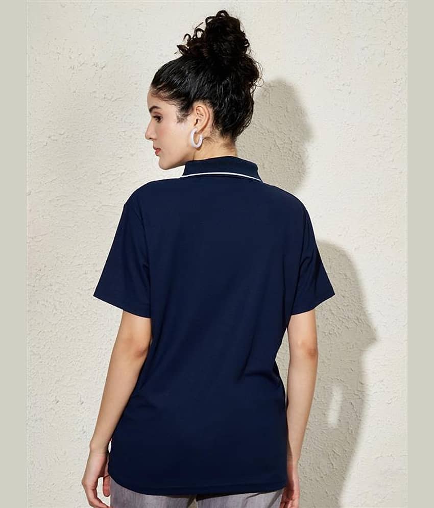 Leotude Women Cotton Blend Printed Regular Fit Round Neck T-Shirt ( Navy ) view 2