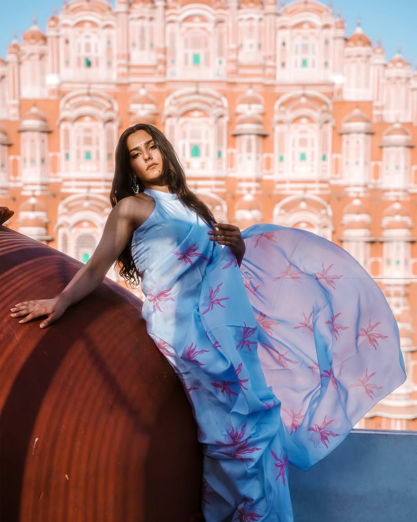 Azure Sky Blue Falak Saree by Aagaaz Jaipur view 2