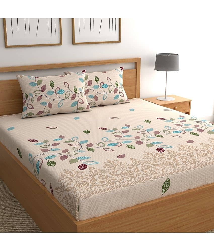 CG HOMES Microfiber Nature 1 Double Bedsheet with 2 Pillow Covers - Beige